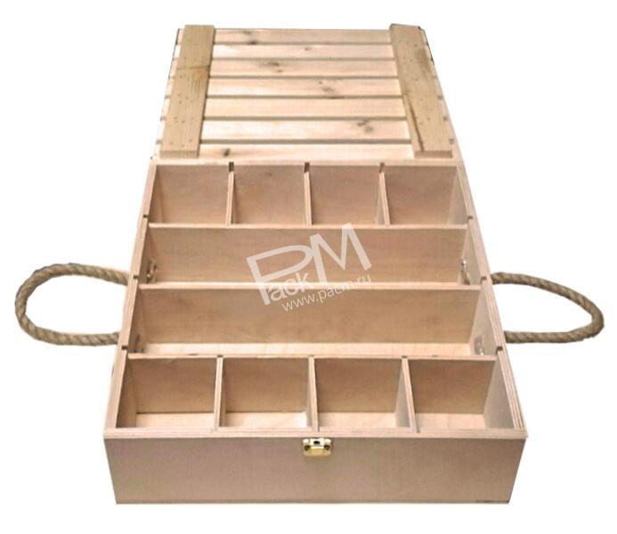Реечный фанерный ящик с ручками, защелкой и петлями арт. 0354